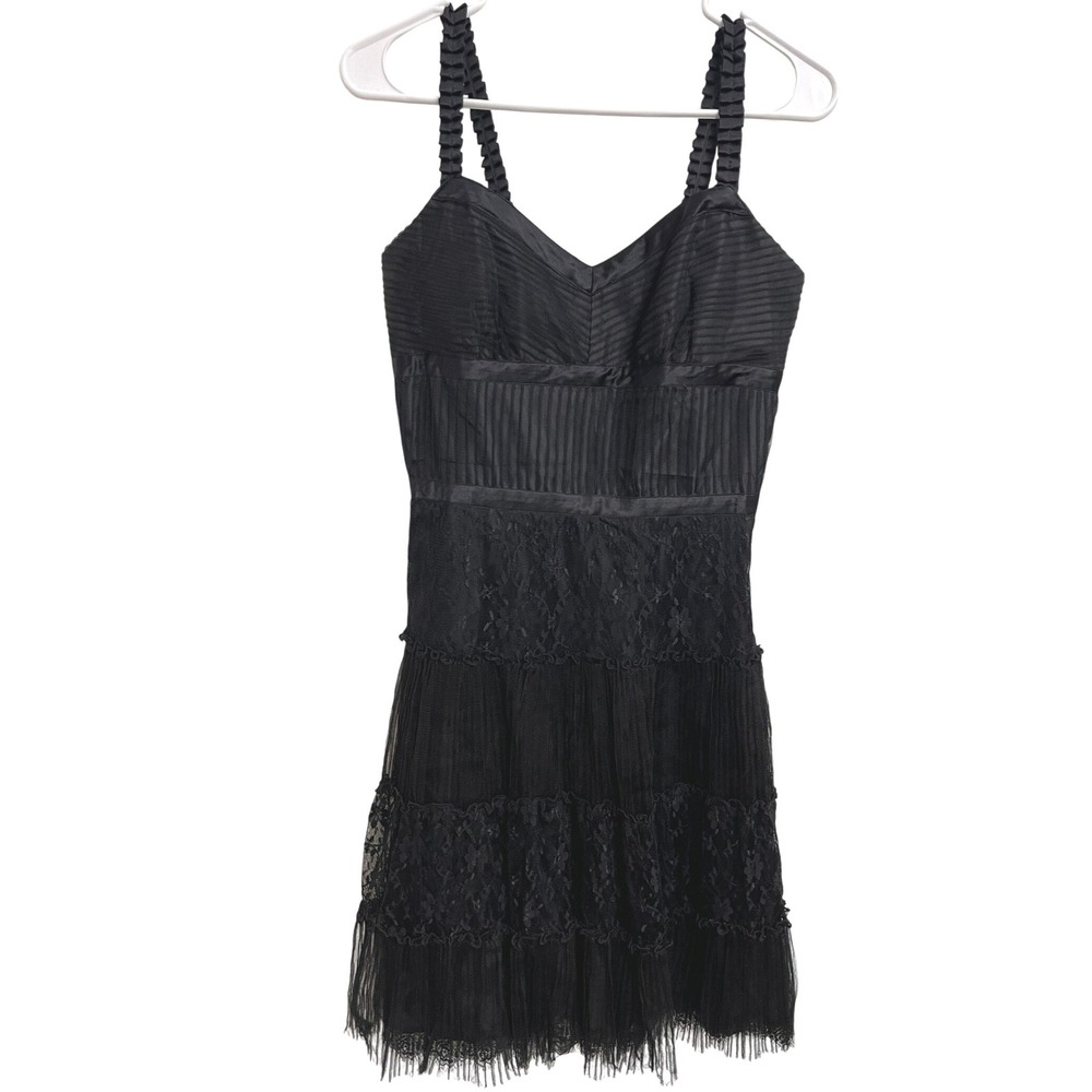 Antonio Melani Black Lace Tiered Cocktail Dress Pleated Tulle Size 6 Whimsigoth